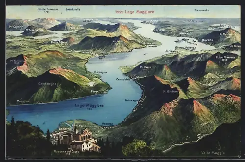 AK Locarno, Der Lago Maggiore aus der Vogelschau