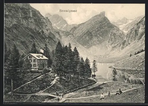 AK Seealpsee, Blick auf den See mit Gasthaus