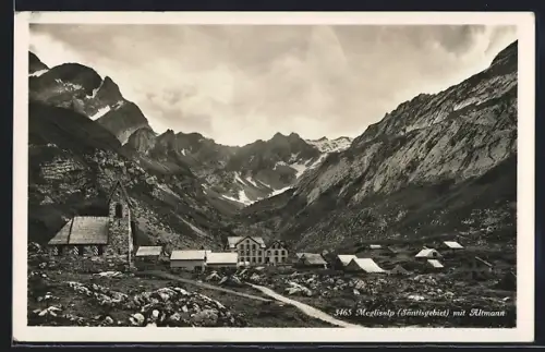 AK Meglisalp /Säntisgebiet, Kirche mit Blick zum Altmann