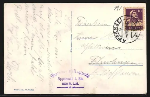 AK Meglisalp /Säntisgebiet, Kirche mit Blick zum Altmann