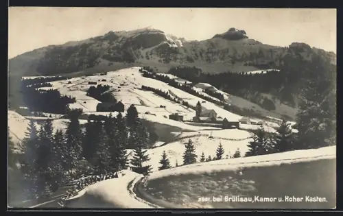 AK Brülisau, Ortsansicht im Schnee mit Kamor, Hoher Kasten