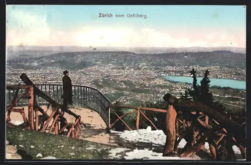 AK Zürich, Blick vom Uetliberg auf die Stadt