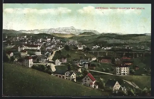 AK Herisau, Mühle-Quartier mit Säntis