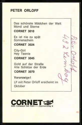 AK Musiker Peter Orloff schaut in die Kamera, Autograph