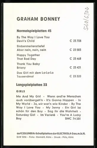 AK Musiker Graham Bonney mit Topfhaarschnitt und gestreiftem Hemd, Autograph