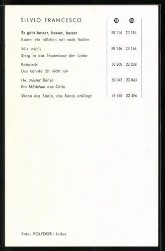 AK Musiker Silvio Francesco lächelt in die Kamera, Autograph