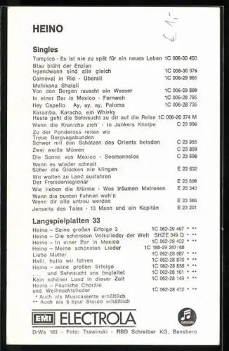 AK Musiker Heino mit Brille porträtiert, Autograph