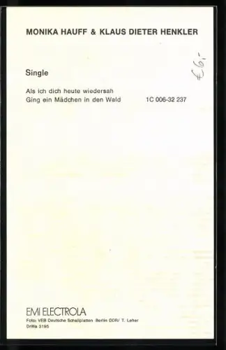 AK Sänger-Duo Monika Hauff und Klaus Dieter Henkler im Portrait, Autographen