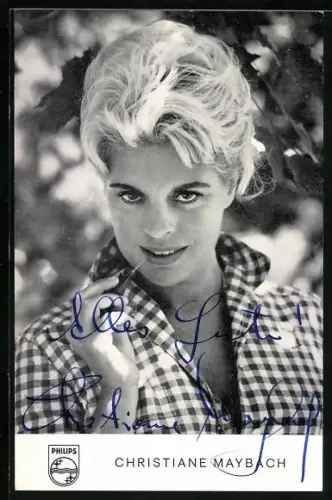 AK Sängerin Christiane Maybach schaut mit laszivem Blick, Autograph