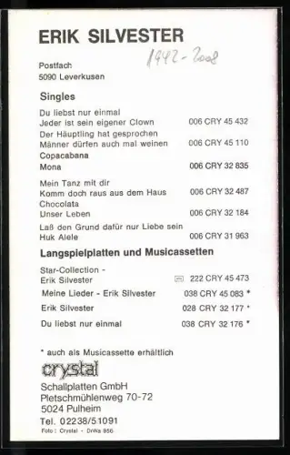 AK Sänger Erik Silvester blickt lächelnd in die Kamera, Autograph
