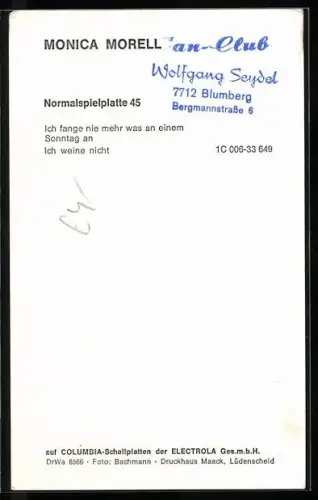 AK Sängerin Monica Morell, Portrait an einem Ulmenbaum, Autograph