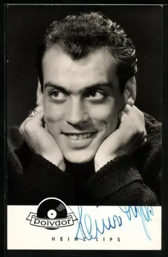 AK Musiker Heinz Lips im Portrait, Autograph, rückseitig Widmung Borkum 1954