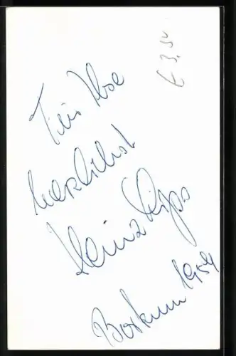 AK Musiker Heinz Lips im Portrait, Autograph, rückseitig Widmung Borkum 1954