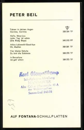 AK Musiker Peter Beil lächelnd, Widmung und Autograph