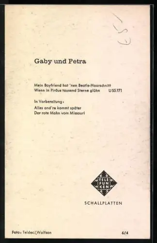 AK Sängerinnen-Duo Gaby und Petra im Portrait, Autographen