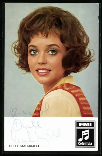 AK Musikerin Britt Malmkjell im Portrait, Autograph