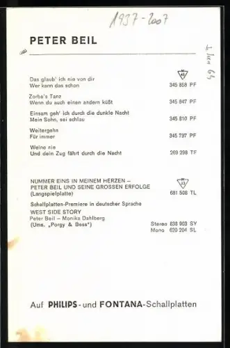 AK Sänger Peter Beil blickt in die Kamera, Autograph