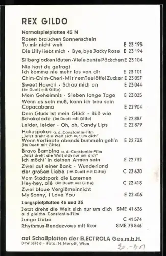 AK Musiker Rex Gildo, Halbportrait, Autograph