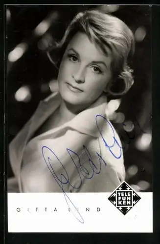 AK Musikerin Gitta Lind im Portrait, Autograph