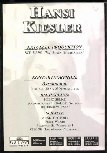 AK Musiker Hansi Kiesler im Porträt mit Autograph