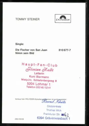 AK Musiker Tommy Steiner im gelben Anzug mit Autograph