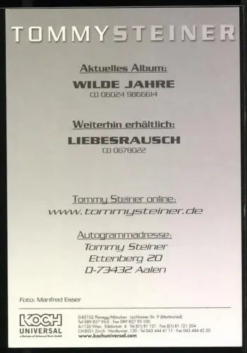 AK Musiker Tommy Steiner im Porträt mit Autograph