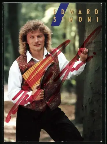 AK Musiker Edward Simoni mit Panflöte, Autograph