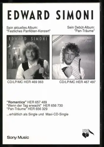 AK Musiker Edward Simoni mit Panflöte, Autograph