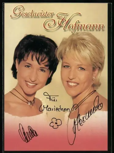 AK Musikerinnen Geschwister Hofmann mit reizendem Lächeln, Autograph