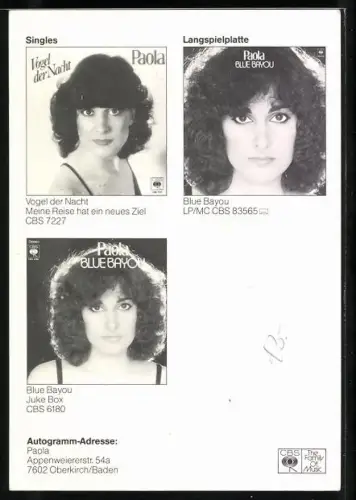 AK Musikerin Paola in Kamera blickend, Autograph