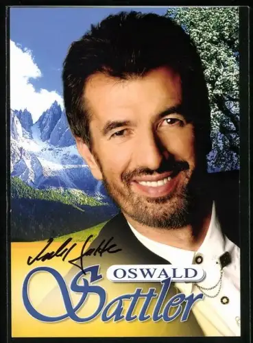 AK Musiker Oswald Sattler lächelnd im Porträt, Autograph