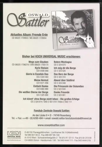 AK Musiker Oswald Sattler lächelnd im Porträt, Autograph