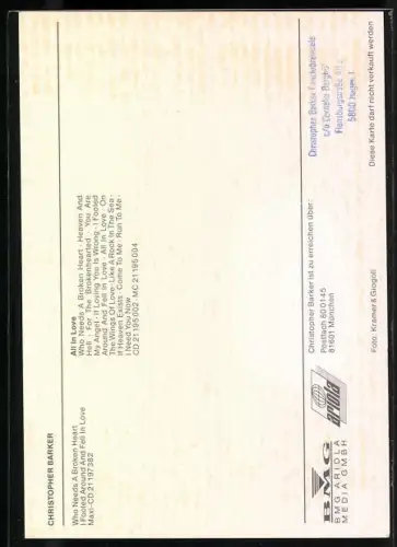 AK Musiker Christoph Barker im Anzug, Autograph