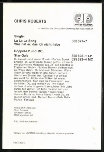 AK Musiker Chris Roberts im Porträt mit Autograph