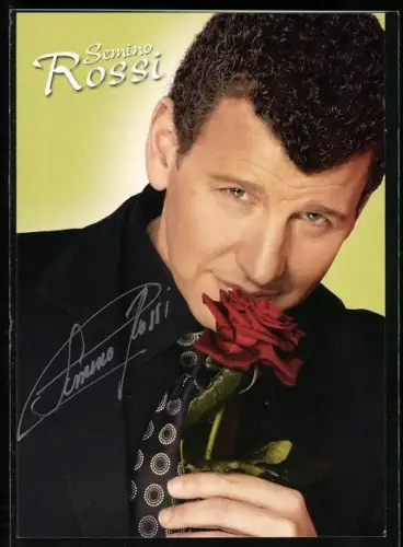 AK Musiker Semino Rossi mit roter Rose, Autograph