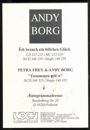 AK Musiker Andy Borg vor rotem Hintergrund, Autograph
