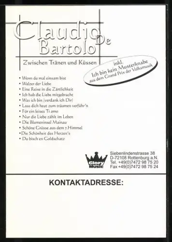 AK Musiker Claudio de Bartolo im Anzug, Autograph