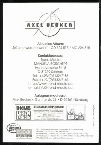 AK Musiker Axel Becker lächelnd in Kamera blickend, Autograph
