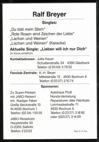 AK Musiker Ralf Breyer vor Rosensträuchern, Autograph