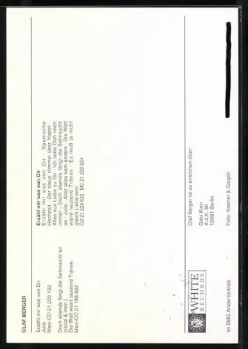 AK Musiker Olaf Berger in weissem Anzug, Autograph