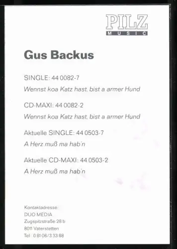 AK Musiker Gus Backus mit charmantem Lächeln, Autograph