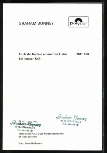 AK Musiker Graham Bonney in die Ferne blickend, Autograph