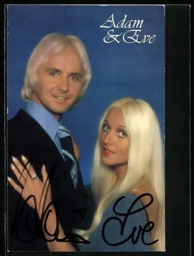 AK Musiker Adam & Eve vor blauem Hintergrund, Autograph