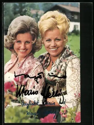 AK Musikerinnen Maria und Margot Hellwig im Porträt mit Autograph