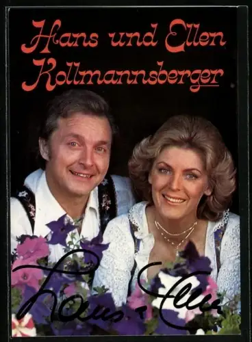AK Musiker Hans und Ellen Kollmannsberger in Tracht porträtiert, Autograph