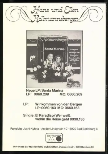 AK Musiker Hans und Ellen Kollmannsberger in Tracht porträtiert, Autograph