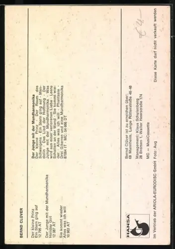 AK Musiker Bernd Clüver mit Gitarre, Autograph