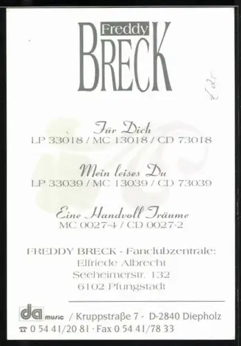 AK Musiker Freddy Breck in rotem Anzug, Autograph