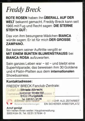 AK Musiker Freddy Breck in gestreiftem Anzug, Autograph