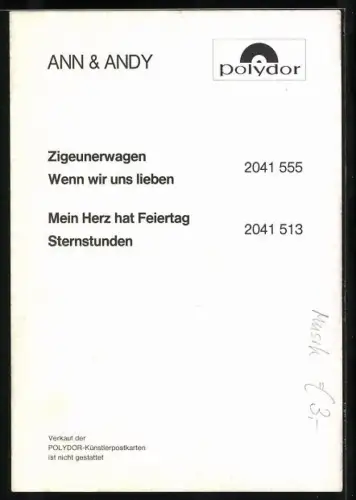 AK Musiker Ann & Andy in einer Pferdekutsche, Autograph